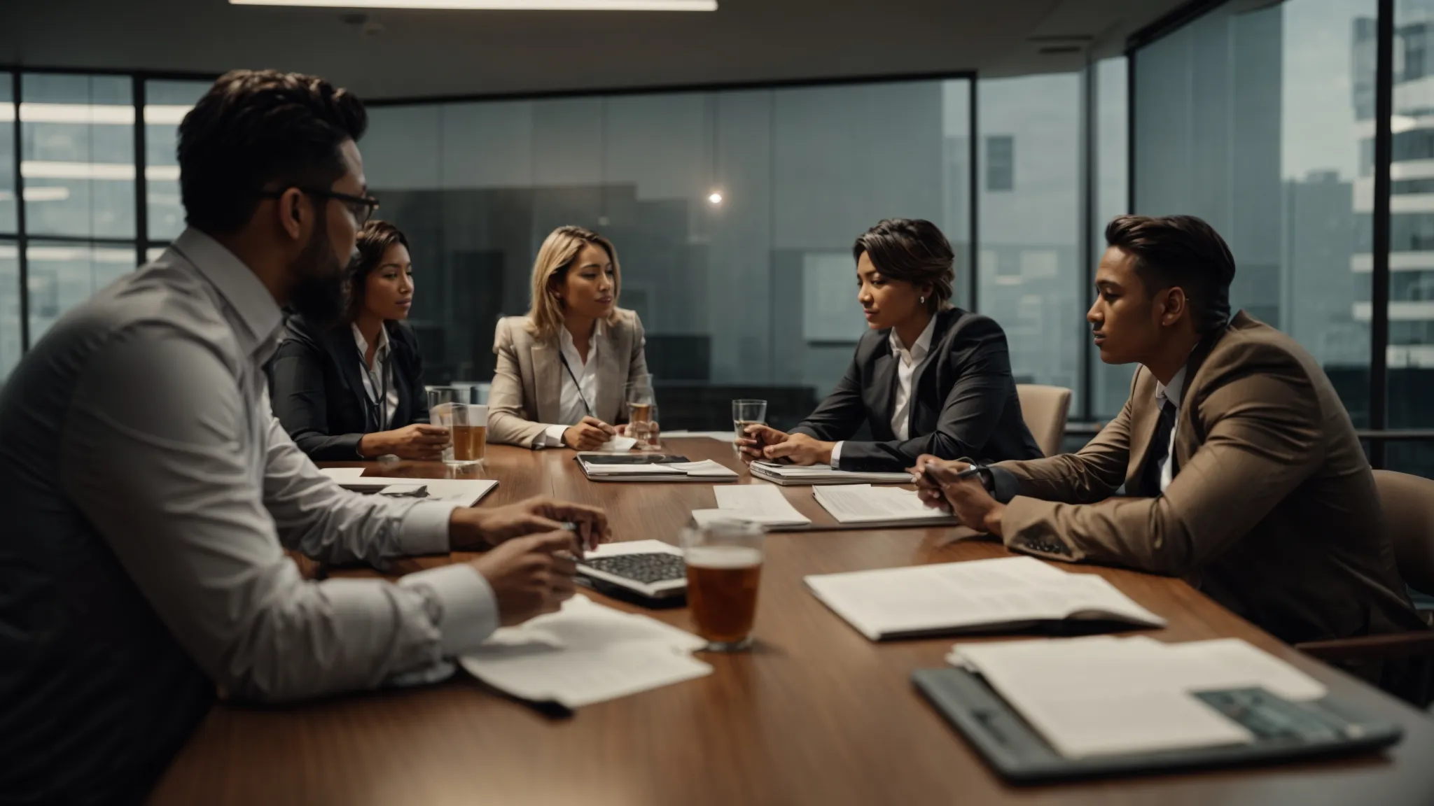 a group of professionals engage in a successful business meeting.