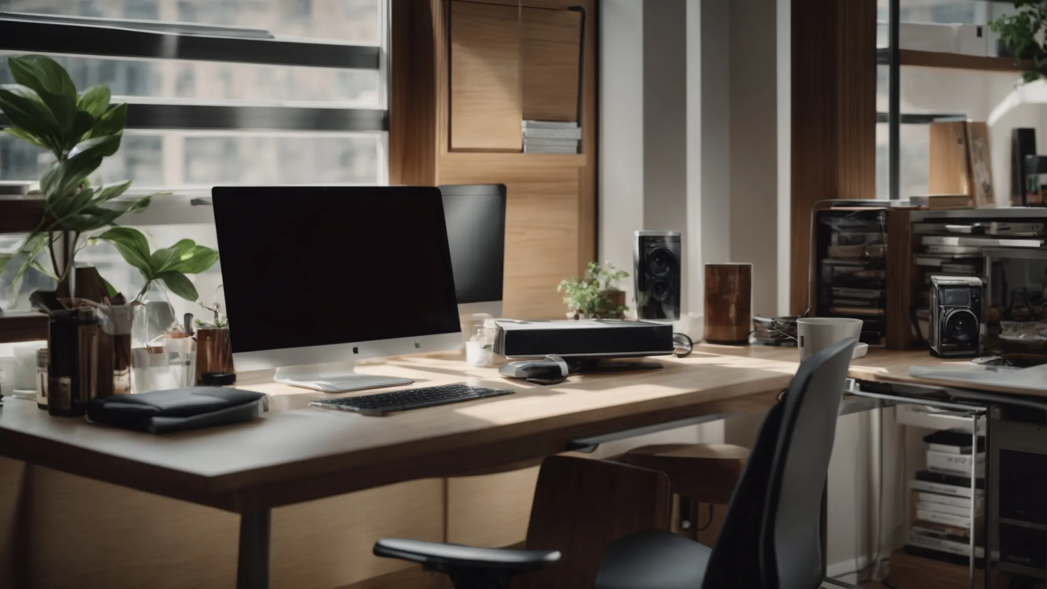 a professional workspace features a computer displaying a certificate icon.