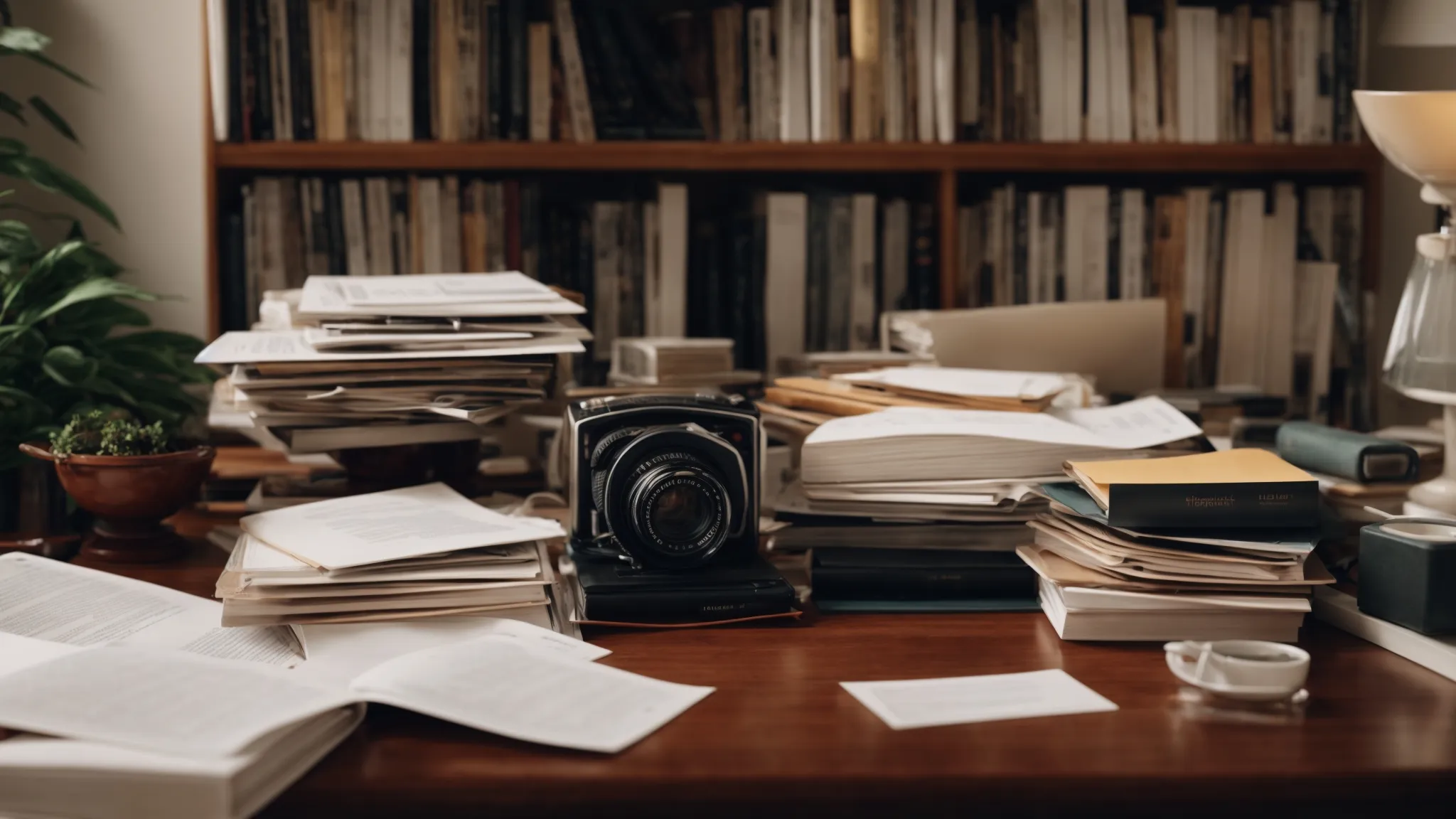 a person studying documentation on a tidy desk.